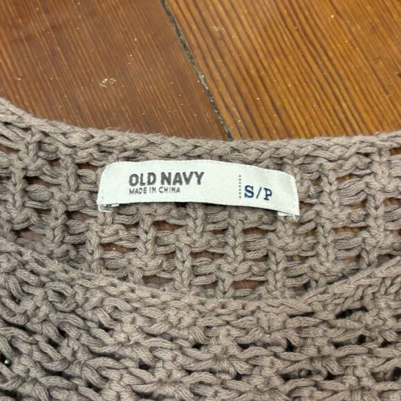 Old Navy Open Knit Cotton Sweater Neutral Crochet Top Size S - Picture 5 of 6